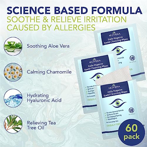 Hygienische Augenlid- und Wimperntücher, für Blepharitis und juckende Augen, Box mit 60 einzeln verpackten Wimperntüchern, natürlicher Make-up-Entferner und täglicher Reiniger