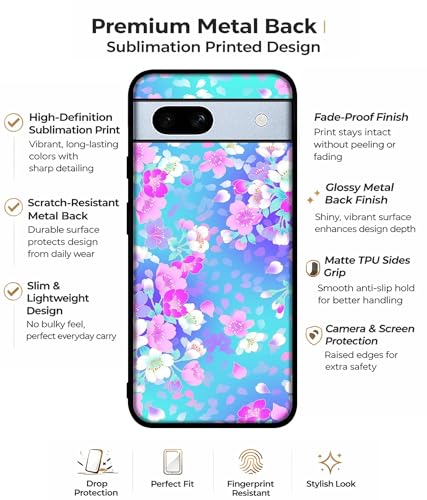 Image of Floral Blue Pattern Design Premium 2D Printed Metal Back Case Cover for Google Pixel 7A 5G