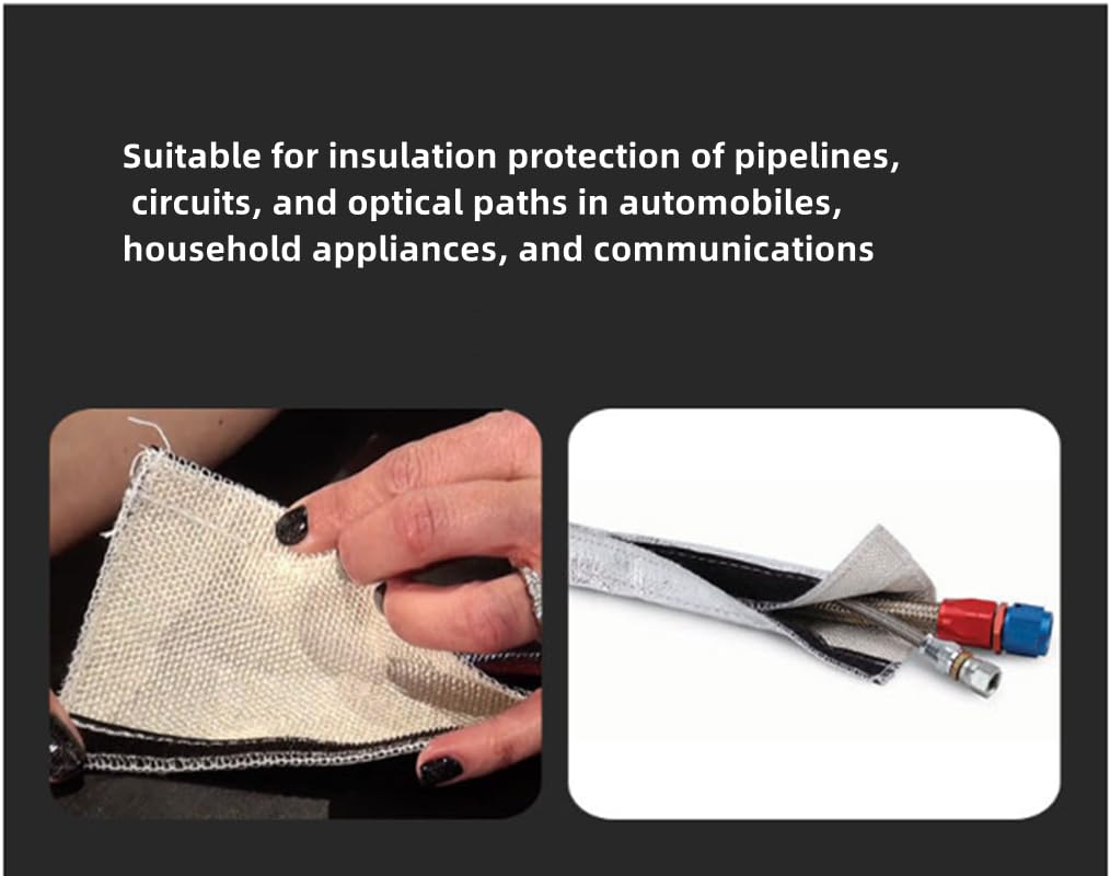 1M Bouclier Thermique en Tissu de Fibre de Verre, Gaine de Tuyau en Fil Isolé Tuyau Aluminisé et Tuyau Argenté Protection de Fil Barrière Gaine Thermique 40MM