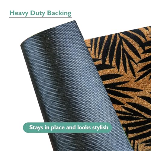 Image of ATMAH Tropical Leaf Coir Door Mat 45 x 75 cm | Heavy Duty Entrance Mat | Anti Slip PVC Backing | Indoor & Covered Outdoor Doormat