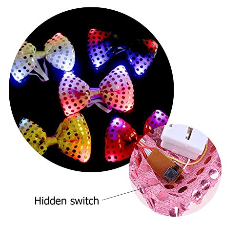 Gravata borboleta de lantejoulas luminosas de LED com modos piscando, acessório de fantasia para fes