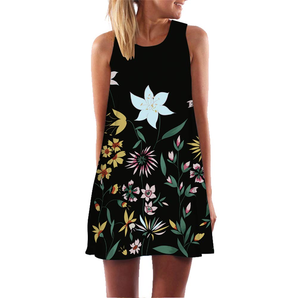 Women Summer Sleeveless Boho Print Casual Beach Vintage Stylish Short Mini Dress Tank Dresses