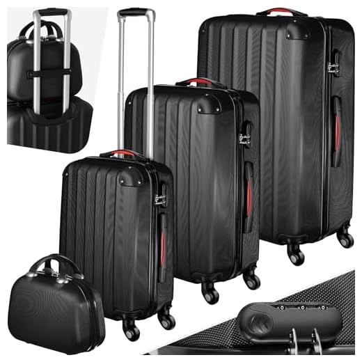 tectake Juego de 4 Maletas de Viaje ABS, Carcasa Rígida, Ruedas Giratorias 360° Extraíbles, Equipaje con Cerradura, Asa Telecópica, Cabina Neceser (Negro)