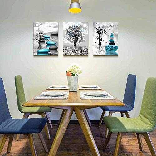 Canvas Wall Art For Living Room Wall Decor For Bedroom Bathroom Black And White Paintings Modern 3 Piece Framed Canvas Art Prints Ready To Hang Inspirational Abstract Blue Pictures Home Decorations #TOP5