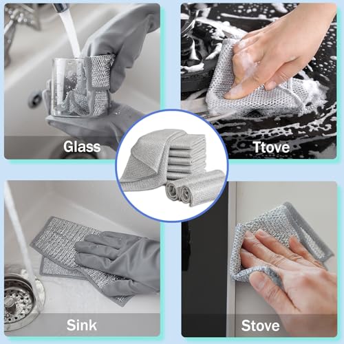 Silver Mesh Dishcloths 10 Pack Double-Layer Stainless Steel Wire Cloth, Non-Scratch Reusable Cleaning Cloth for Kitchen Dishes Pots Sinks (20x20cm) - Image 6