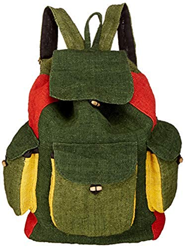 Pure Hemp Rasta Stripe Shoulder Backpack - Fashion Cute Travel School College Shoulder Bag, Hiking, Camping, Unisex Backpack