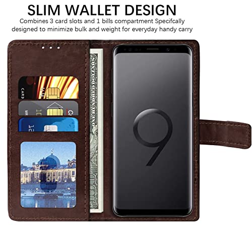 Image of Amazon Brand - Solimo Flip Leather Mobile Cover (Soft & Flexible Back case) for Samsung Galaxy S9 Plus (Coffee)