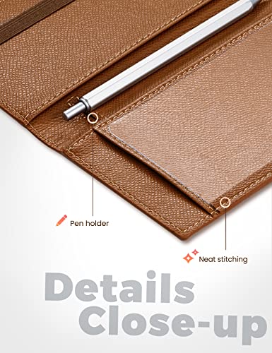 Image of Yarnic Checkbook Cover for Personal Checkbook, Checkbook Holder with Pen Holder & Built-in Clear Plastic Divider for Duplicate Checks (Tan)