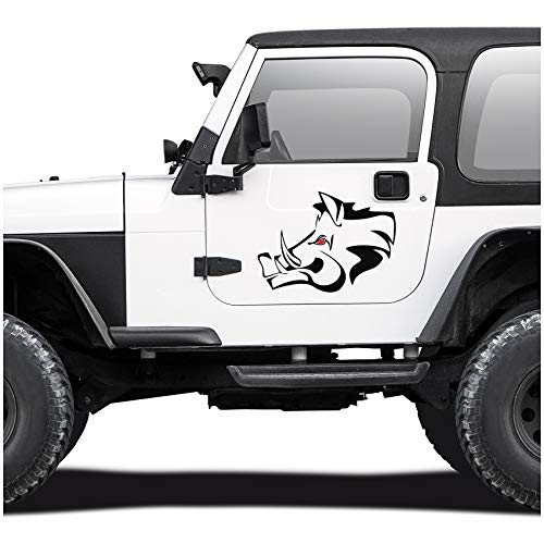 Sanglier Autocollant Feuille décor Voiture Accessoires Sanglier tête Motif Sanglier Chasseurs forestiers Autocollant Voiture (Noir, Grand KX042)