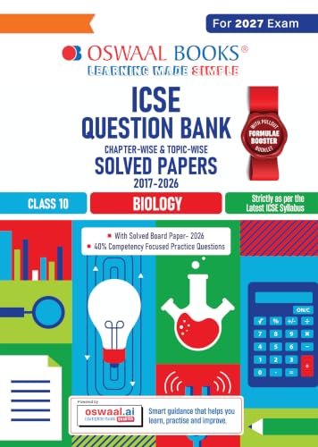 Image of Oswaal Class 10 ICSE Question Bank Biology (2017 - 2026) |For 2027 Exam Chapter-wise & Topic-wise with Competency Based Questions | Includes 2026 ... | Self-Assessment Papers | Practice Papers