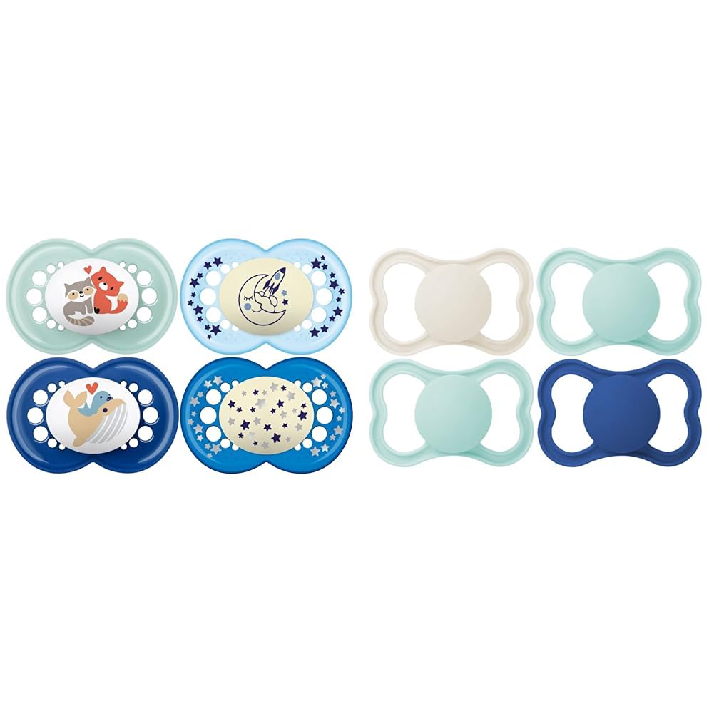 Original + Night 4-Pack, 6+M, Boy & Air Matte Pacifiers, for Sensitive Skin, 6+ Months, Best Pacifier for Breastfed Babies, Baby Boy Pacifiers, 6-16, 4 Count