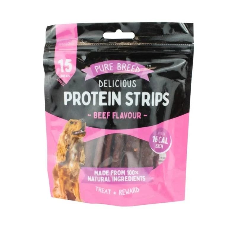 Pure Breed Natural Dog Protein Strips, 15 Treats Pack, Chicken, Beef and Duck Flavours, 16 Calories Each, 100% Natural Ingredients - 2 Pack (Beef) โ image 1