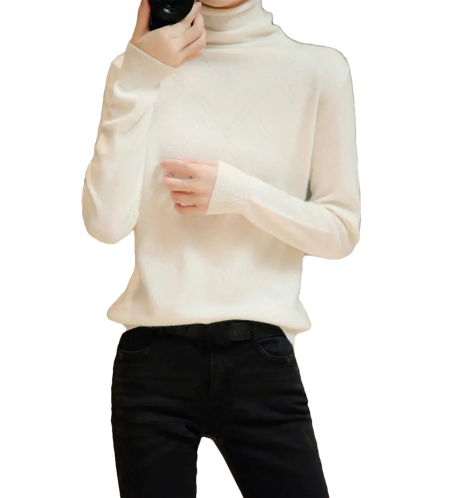 Maglione A Collo Alto da Donna 100% Lana Merino Maglione Lavorato A Maglia Caldo Autunno E Inverno A Maniche Lunghe Pullover in Tinta Unita