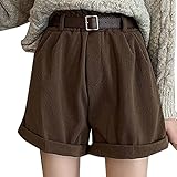 Hatop Women's Corduroy Shorts Summer High Waist Pleated Loose Casual Super Soft Pocket Corduroy Wide Leg Shorts Coffee