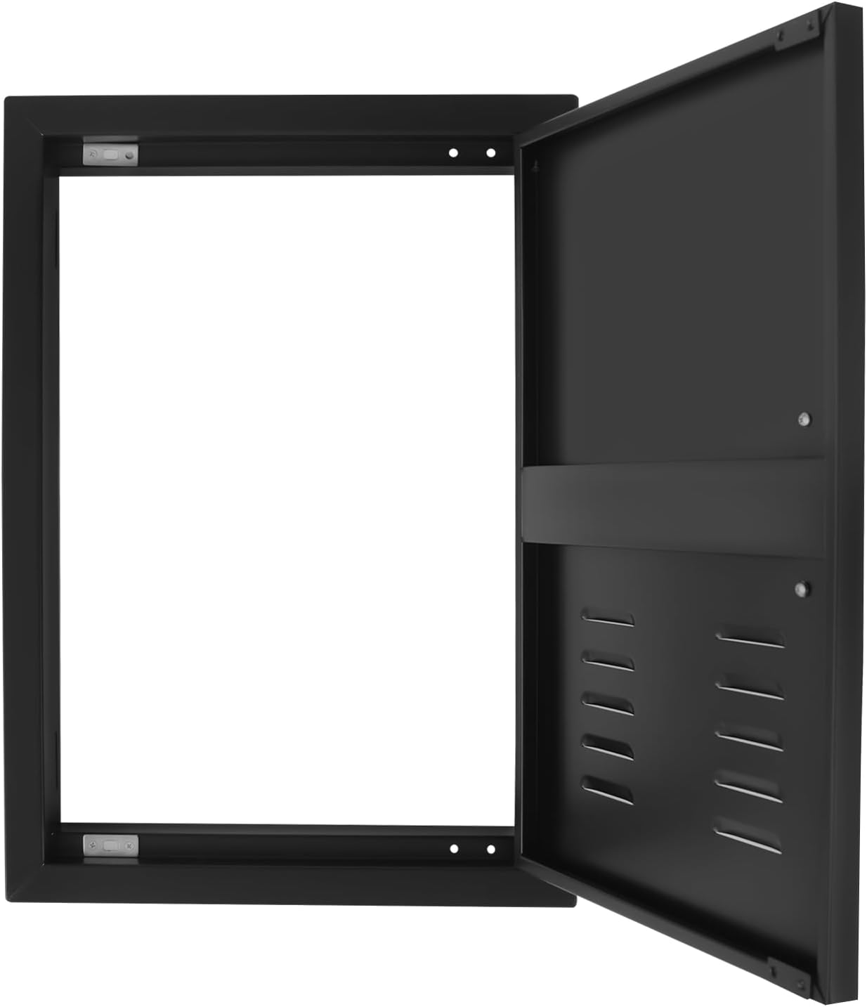 BBQ Access Door Black with Air Vents, 16.93*24.02in Kitchen Access Doors, Flush Mount Single Vertical Door with Handle for Outdoor Kitchen Commercial BBQ Island(Black, 16.93*24.02in with Air Vents)