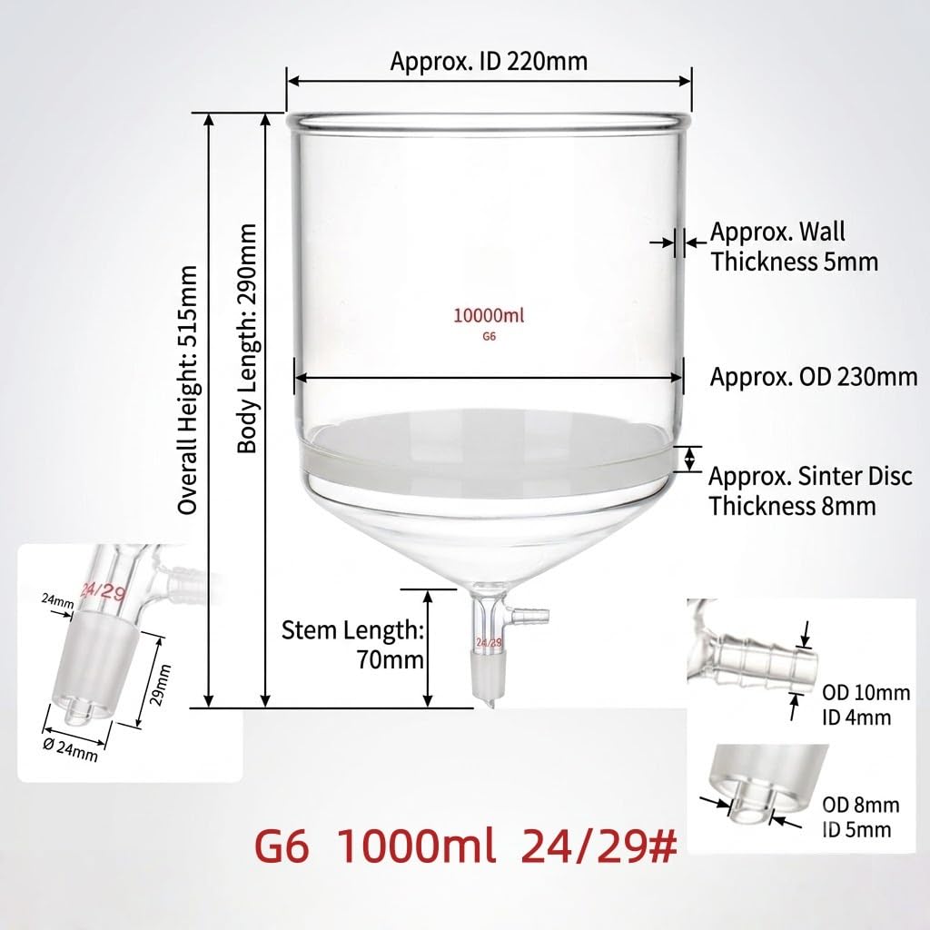 Lejek Büchnera G6 Szkło Spiekane Szlif 24/29 Ssący Filtr Lab-10000ml