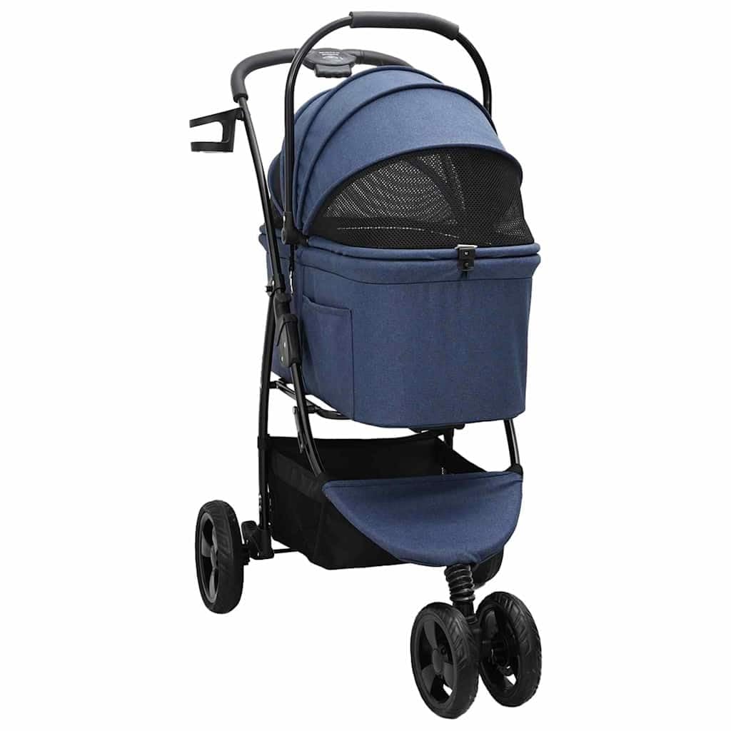 Passeggino pieghevole per animali domestici, blu, in poliestere, 78 x 54 x 101 cm, con tasche laterali, cestino portaoggetti, freno e ruote anteriori girevoli per cani, passeggini per gatti