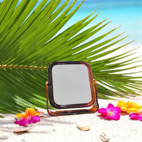 Image of MESKIN Dual-Sided Square Makeup Mirror - Stylish, Compact Mirror with Clear Reflection for Accurate Grooming and Beauty Care (Brown, Pack of 1)