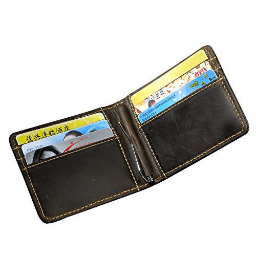 Le'aokuu Mens Genuine Leather Bifold Credit Card Case Money Clip Pocket Wallet Purse
