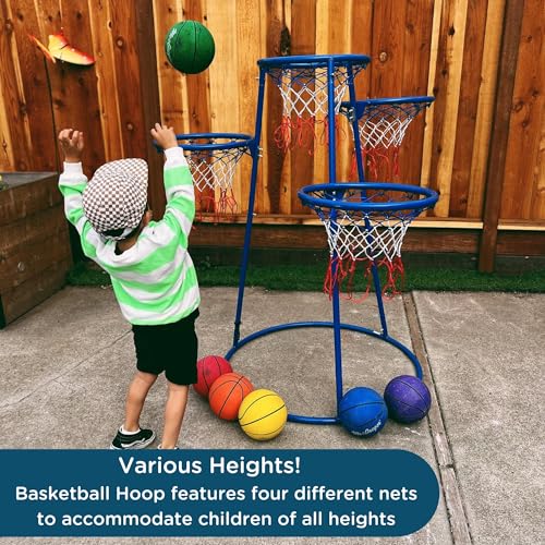 Image of Children's Factory Kids Toys 4-Hoop Basketball Set - Toddler Basketball Hoop Indoor /Outdoor Play- for Pre-School Classroom or Playroom