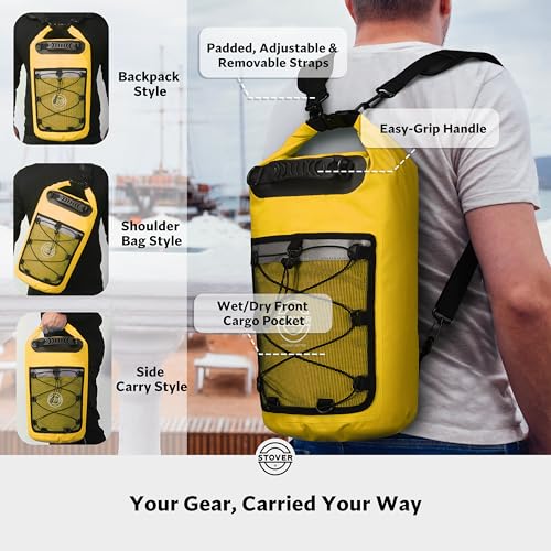 Image of STOVER 5 /10 /25 /30 /40L Waterproof Dry Backpack & Phone Case- Large Floating Dry Bag for Kayaking, Travel, Hiking, Fishing, Camping, Motorcycles & Beach, Heavy-Duty Roll Top Men /Women (Yellow)