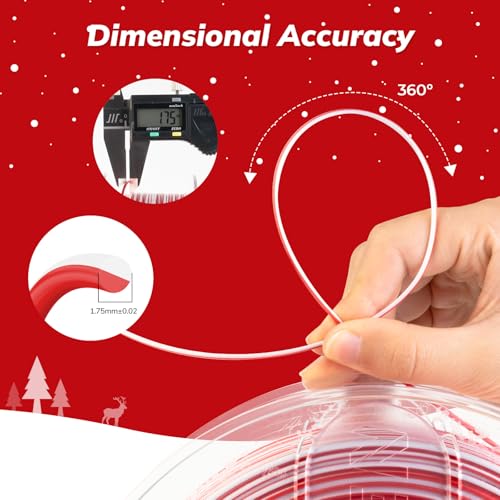 Image of AMOLEN Silk PLA 3D Printer Filament, Shiny Multicolor Christmas Rainbow PLA Filament 1.75mm, Fast Color Change PLA 3D Printing Filament for Most FDM 3D Printer, Red White, 1kg (2.2lbs)