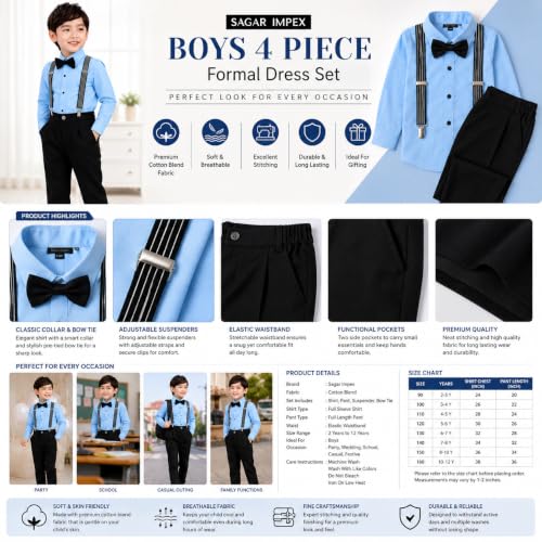 Image of SAGAR IMPEX Boys Cotton Blend Solid Full Sleeves Shirt and Pant Set with Suspender and Bow Tie | Clothing Set for Boys
