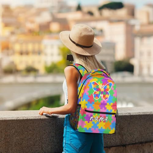 Personalized Kids Backpack, Autism Awareness Gift for Boys & Girls, Custom Name School Bag Large Capacity Backpack with Adjustable Straps Travel Daypack 16 In (Colorful Butterfly)4