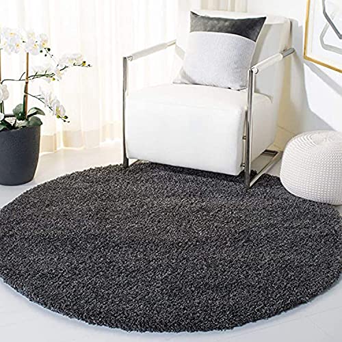 Image of CD Carpet Anti Slip Shaggy Fluffy Fur Rugs and Carpet for Living Room Bedroom Kids Room Plain Circle Carpets for Home with 2 Inch Thickness (Color Dark Grey Size 3x3 Feet Round)
