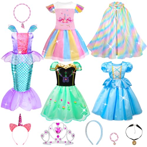 WIKITOT Princess Costumes for Girls - 4 Sets of Fancy Dresses for Little Girls Aged 3-8 - Princess Toys Dress Up Clothes with Cape, Crown, Jewelries Accessories for Kids Role Play Gift WIKITOT Princess Costumes for Girls - 4 Sets of Fancy Dresses for Little Girls Aged 3-8 - Princess Toys Dress Up Clothes with Cape, Crown, Jewelries Accessories for Kids Role Play Gift