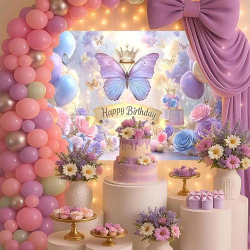 Decoración de fondo mariposa cumpleaños púrpura 70.8 x 43.3 in miniatura 5