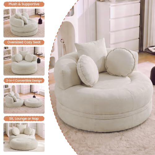 Image of Boneless Convertible Round Floor Sofa Chair with Expandable Seat, Beige