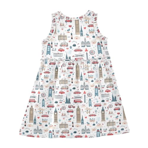 ALAZA Cartoon Big Ben London Cityscape Girls Toddler Casual Dress for Summer Sleeveless Dresses Sundress 2-8 Years2