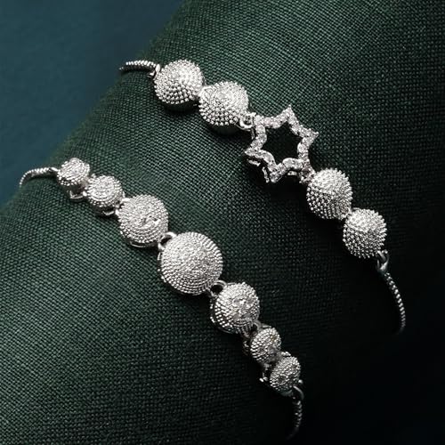 Image of ZENEME Set of 2 Rhodium Plated Silver Toned Crystals Contemporary Cubic Zirconia Brass Adjustable Bracelet For Women & Girls