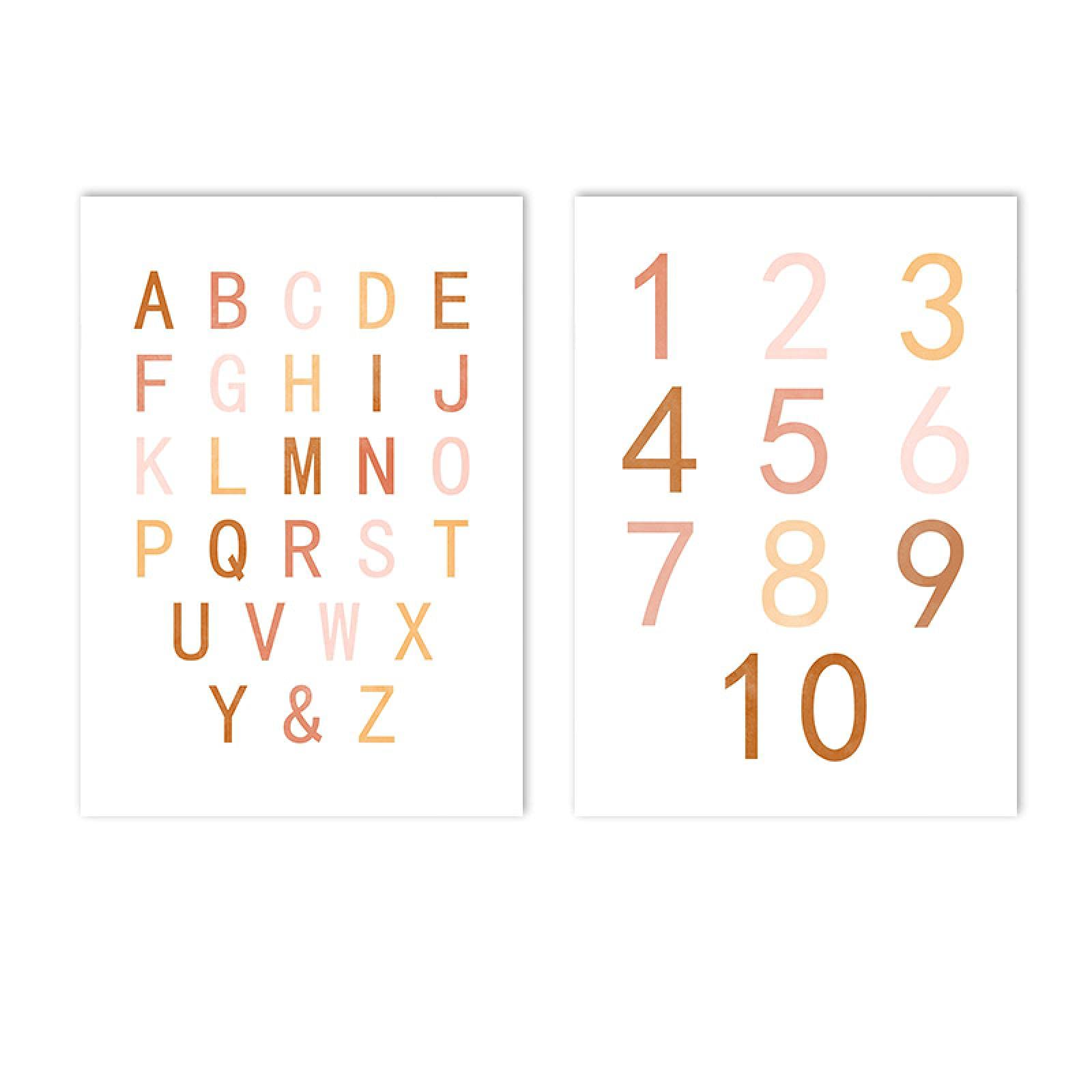 ABC Alphabet Art Toile Impression Nombre Pépinière Peintures Enfants Éducation Mur Art Affiche Mur Photos Enfants Chambre Décor 50x75cm (20x30in) x2 Sans Cadre