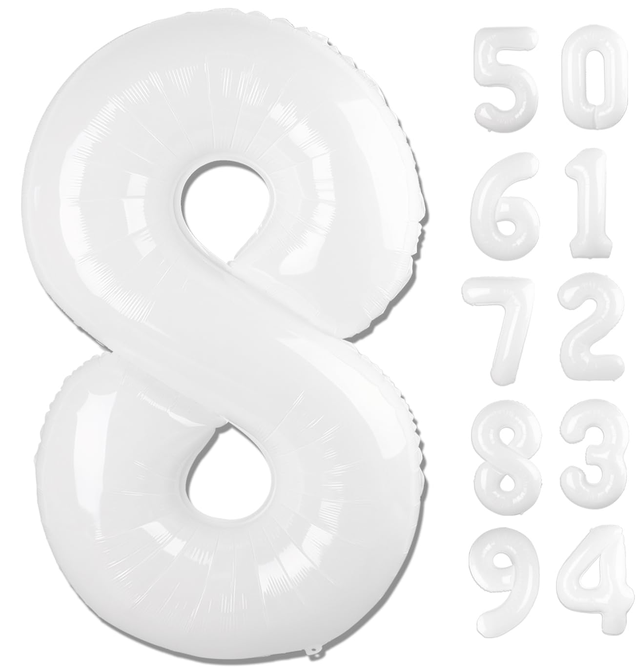White 8 Balloon - Number Balloon 40 Inch, 8th White Birthday Decorations