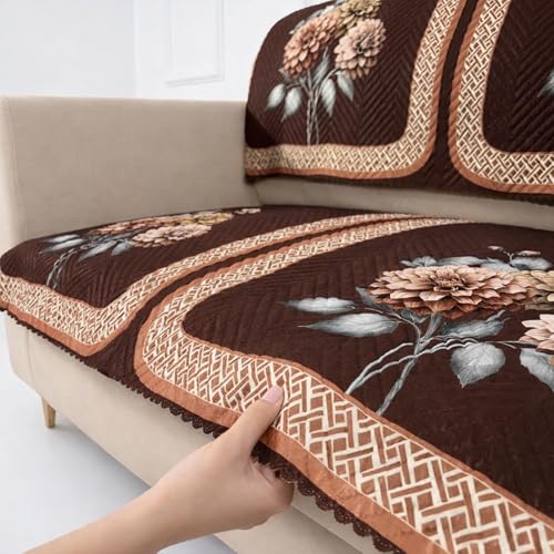 Image of Homerz 'Brooklyn Series' Premium Sofa Cover | Quilted Floral Design | Non-Slip Washable Sofa Protector | Soft Anti Slip Fabric (Brown, 2 Seater, Seat Cover with Backrest)