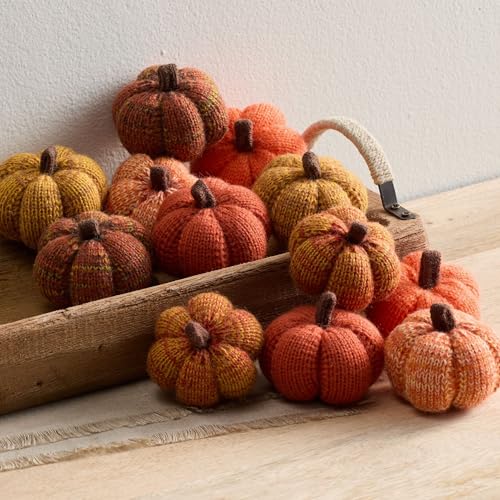 Image of Set of 12 Cozy Mini Knit Orange Pumpkins (Sunset Full Set) | Fall Gold Rust, Home Decor Accent, Tabletop Thanksgiving, Soft Autumn Decor