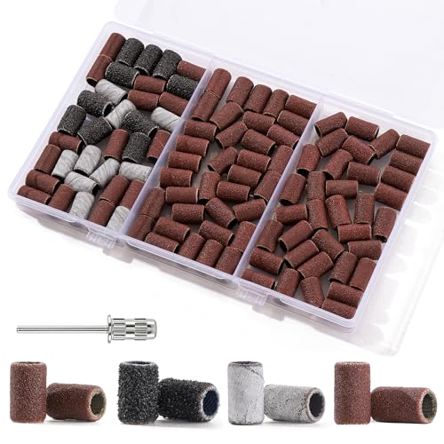 MODASER 105 Pcs Sanding Bands For Nail Drill 0.31in 80/120/180/240 Grit Sanding Bands With Mandrel Nail Bit For Acrylic Nails Gel Removing Shaping Polishing Nail Salon Use
