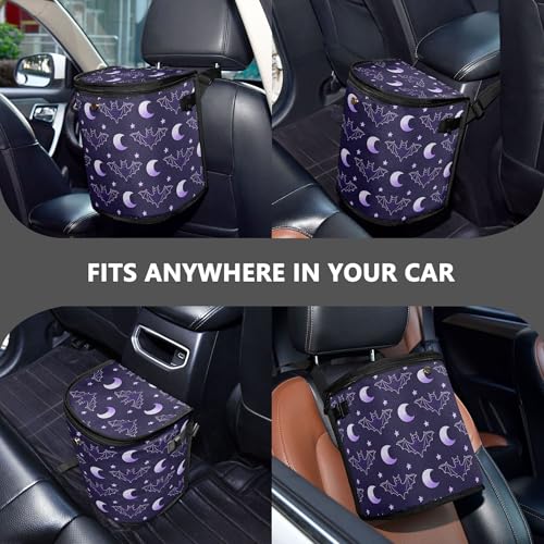 Image of MNSRUU Car Trash Can with Lid, Bats Moon Car Trash Bag Hanging Organizers and Storage for Front Back Seat, Leak-Proof Trash Bin