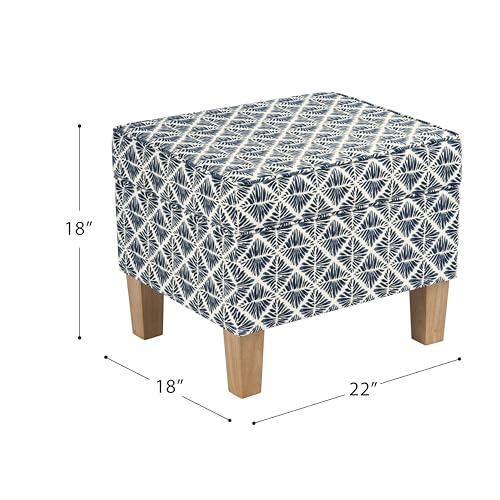 Image of HomePop 22 inch Modern Rectangular Storage Ottoman - Blue Geometric Pattern