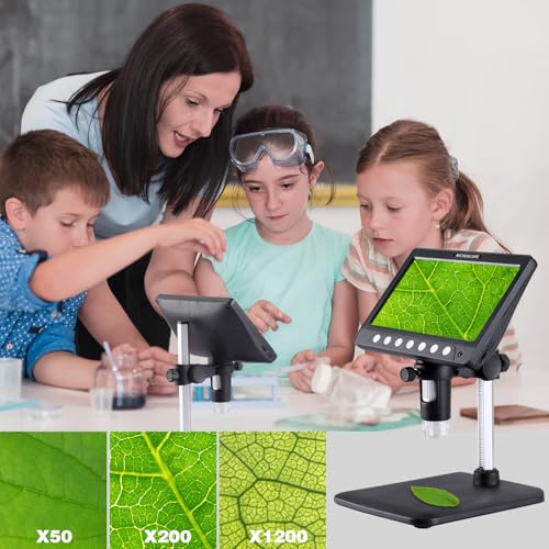 Image of 7 Inch 1080P Digital Microscope,1200X Magnification,8 LED Lights,32GB TF Card Included, Rechargeable Battery, Handheld USB Microscope Camera for PCB Repair,Soldering, Coin,Stamp,Jewelry Inspection