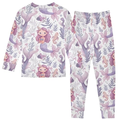 ALAZA Mermaid Seahorse Pajama Set Pijamas Para Niños Long Sleeve Sleepwear2