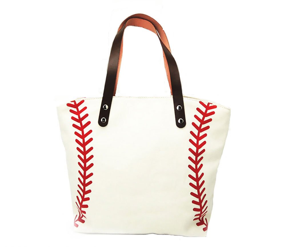 I IHAYNER Large Baseball Tote Bag Sports Printing Utility Top Handle Casual Shoulder Bag White