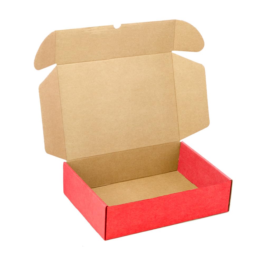 Pack 10 Cajas Cartón Kraft Automontables con Tapa Color Rojo – Resistentes para Envíos, Ecommerce y Mensajería con medidas 44x33x10 cm