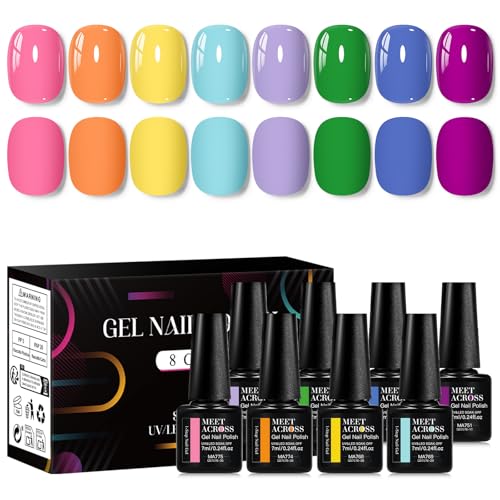 Set de esmaltes gel 8 piezas 3 en 1 MEET ACROSS miniatura 1