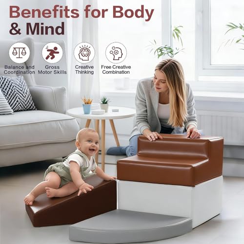 Image of Sumbababy Toddler Climbing Foam Blocks: 4 PCS Waterproof PU Leather Playset - Soft Climber for Kids - Fun Indoor Playground for Girls - Great Preschool & Daycare Gift