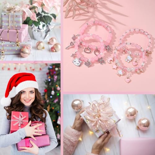 Zaeharee Z-B-2024 2Pcs Kawaii Cute Bracelets Set Anime Y2K Bracelets Friendship Bracelets Heart-Bow-Pentagram-Crown Charm Bracelets Pink Crystal Bead Elastic Bracelets Birthday Christmas Jewelry Present thumb #4