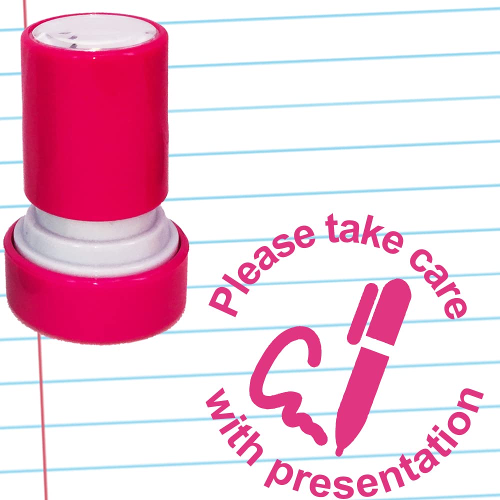 School Stamps Pink Please Take Care With Presentation Teacher Stamp. Self-Inking, 22Mm, Reinkable, Quality Stamper For Marking. Ink*