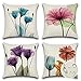JOTOM Housse de Coussin 45 x 45 cm Fleurs, Oiseaux, Animaux et Plantes Motif Taie d'oreiller Imperméable pour Canapé Maison Salon Chambre Décoration 4 pièces (Fleur 2)